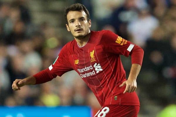 MILTON KEYNES, ENGLAND - Wednesday, September 25, 2019: Liverpool's Pedro Chirivella during the Football League Cup 3rd Round match between MK Dons FC and Liverpool FC at Stadium MK. (Pic by David Rawcliffe/Propaganda)