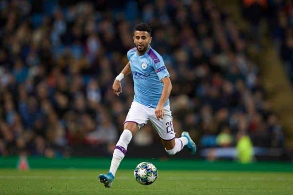 MANCHESTER, ENGLAND - Tuesday, October 1, 2019: Manchester City's Riyad Mahrez during the UEFA Champions League Group C match between Manchester City FC and GNK Dinamo Zagreb at the City of Manchester Stadium. (Pic by David Rawcliffe/Propaganda)