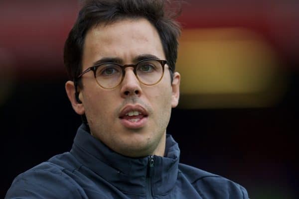 LIVERPOOL, ENGLAND - Saturday, October 5, 2019: Liverpool's physio Jose Luis Rodriguez Robledo during the FA Premier League match between Liverpool FC and Leicester City FC at Anfield. (Pic by David Rawcliffe/Propaganda)