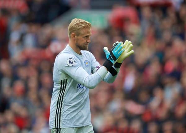 LIVERPOOL, ENGLAND - Saturday, October 5, 2019: Leicester City's goalkeeper Kasper Schmeichel during the FA Premier League match between Liverpool FC and Leicester City FC at Anfield. (Pic by David Rawcliffe/Propaganda)