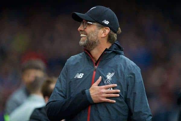 LIVERPOOL, ENGLAND - Saturday, October 5, 2019: Liverpool's manager Jürgen Klopp before the FA Premier League match between Liverpool FC and Leicester City FC at Anfield. (Pic by David Rawcliffe/Propaganda)