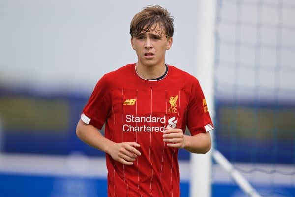 LIVERPOOL, ENGLAND - Saturday, October 5, 2019: Liverpool's James Norris during the Under-18 FA Premier League match between Everton FC and Liverpool FC at Finch Farm. (Pic by David Rawcliffe/Propaganda)