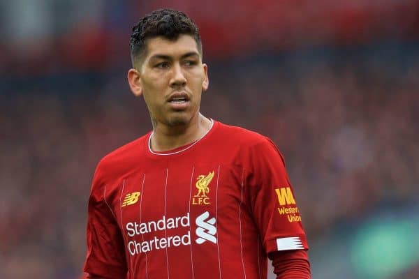 LIVERPOOL, ENGLAND - Saturday, October 5, 2019: Liverpool's Roberto Firmino during the FA Premier League match between Liverpool FC and Leicester City FC at Anfield. (Pic by David Rawcliffe/Propaganda)