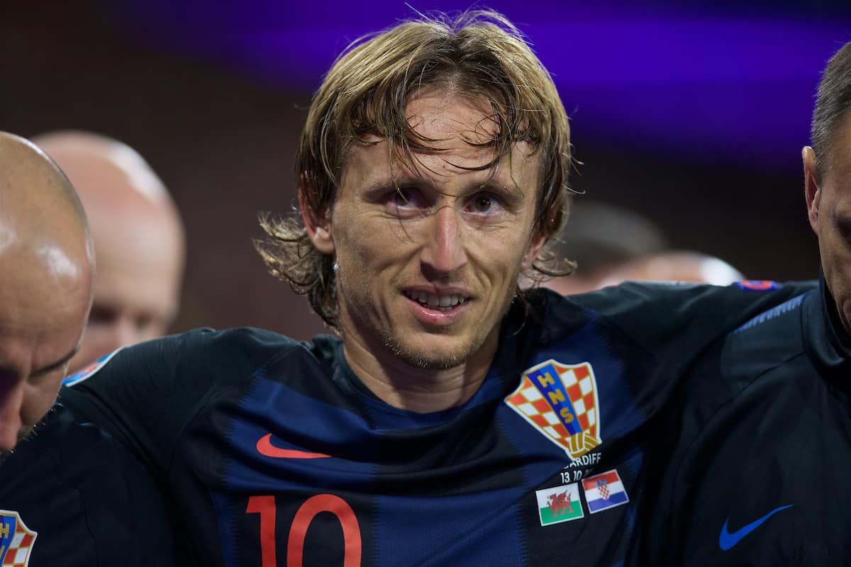 CARDIFF, WALES - Sunday, October 13, 2019: Croatia's captain Luka Modri? is helped off the pitch with an injury during the UEFA Euro 2020 Qualifying Group E match between Wales and Croatia at the Cardiff City Stadium. (Pic by Laura Malkin/Propaganda)