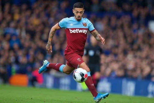 LIVERPOOL, ENGLAND - Saturday, October 19, 2019: West Ham United's Manuel Lanzini during the FA Premier League match between Everton FC and West Ham United FC at Goodison Park. (Pic by David Rawcliffe/Propaganda)