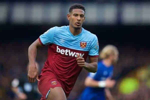 LIVERPOOL, ENGLAND - Saturday, October 19, 2019: West Ham United's Sébastien Haller during the FA Premier League match between Everton FC and West Ham United FC at Goodison Park. (Pic by David Rawcliffe/Propaganda)