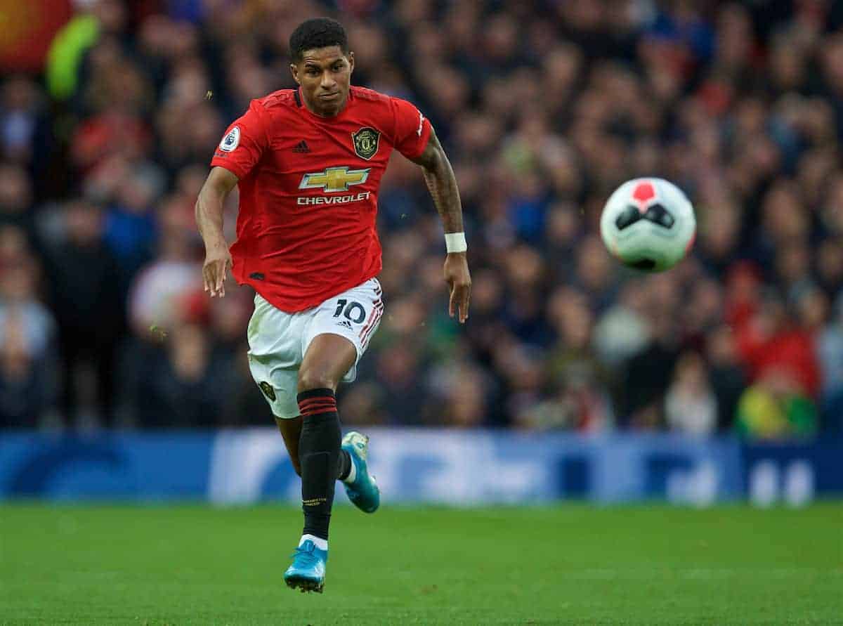 MANCHESTER, ENGLAND - Saturday, October 19, 2019: Manchester United's Marcus Rashford during the FA Premier League match between Manchester United FC and Liverpool FC at Old Trafford. (Pic by David Rawcliffe/Propaganda)