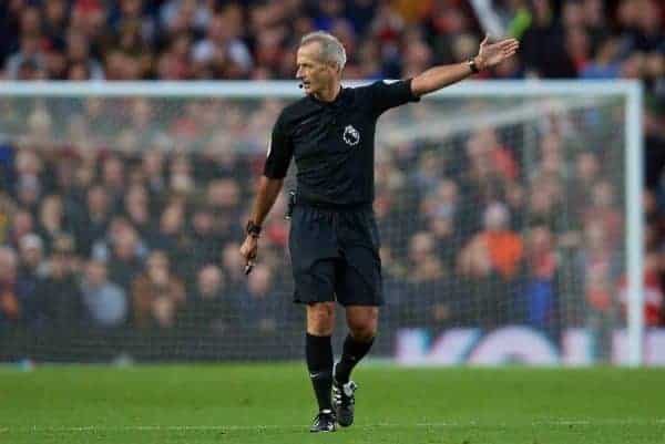 MANCHESTER, ENGLAND - Saturday, October 19, 2019: Referee Martin Atkinson during the FA Premier League match between Manchester United FC and Liverpool FC at Old Trafford. (Pic by David Rawcliffe/Propaganda)