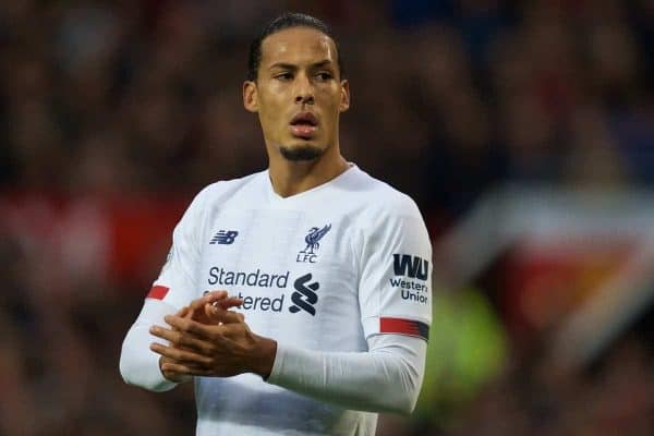 MANCHESTER, ENGLAND - Saturday, October 19, 2019: Liverpool's Virgil van Dijk during the FA Premier League match between Manchester United FC and Liverpool FC at Old Trafford. (Pic by David Rawcliffe/Propaganda)