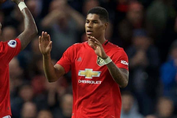 MANCHESTER, ENGLAND - Saturday, October 19, 2019: Manchester United's Marcus Rashford is substituted during the FA Premier League match between Manchester United FC and Liverpool FC at Old Trafford. (Pic by David Rawcliffe/Propaganda)