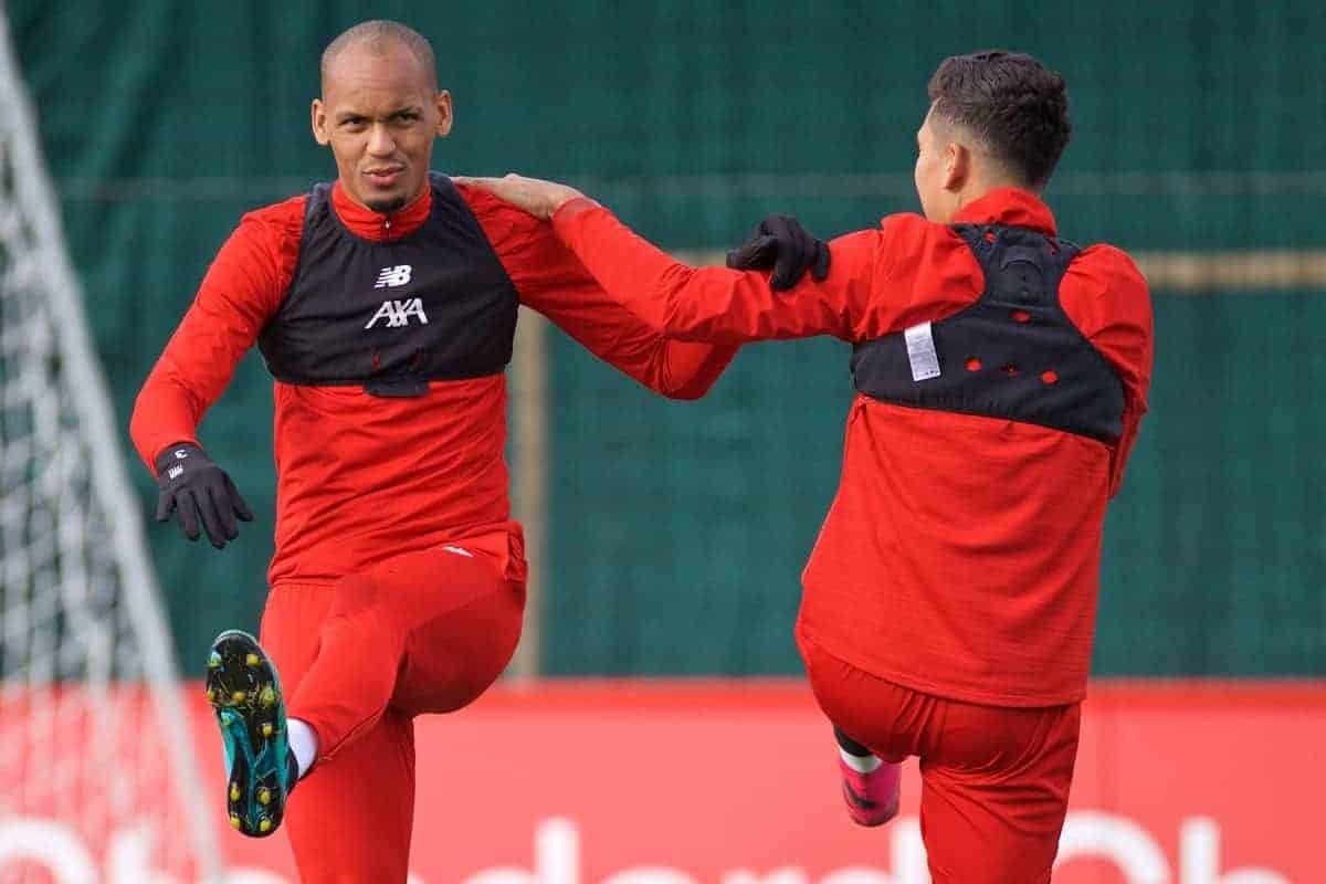 LIVERPOOL, ENGLAND - Tuesday, October 22, 2019: Liverpool's Fabio Henrique Tavares 'Fabinho' during a training session at Melwood Training Ground ahead of the UEFA Champions League Group E match between KRC Genk and Liverpool FC. (Pic by Paul Greenwood/Propaganda)