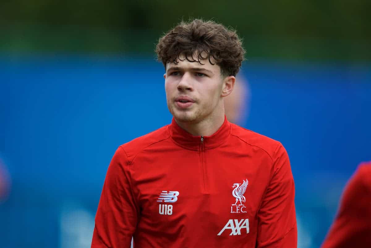 GENK, BELGIUM - Wednesday, October 23, 2019: Liverpool's Neco Williams during the pre-match warm-up before the UEFA Youth League Group E match between KRC Genk Under-19's and Liverpool FC Under-19's at the KRC Genk Arena Stadium B. (Pic by David Rawcliffe/Propaganda)