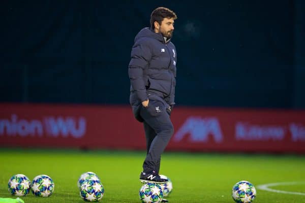 LIVERPOOL, ENGLAND - Monday, November 4, 2019: Liverpool's elite development coach Vitor Matos during a training session at Melwood Training Ground ahead of the UEFA Champions League Group E match between Liverpool FC and KRC Genk. (Pic by David Rawcliffe/Propaganda)