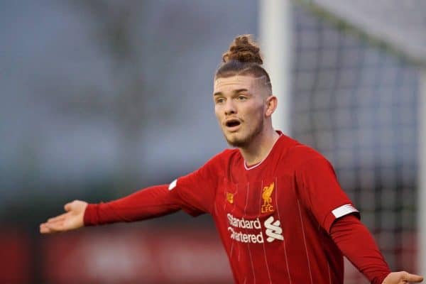 KIRKBY, ENGLAND - Wednesday, November 27, 2019: Liverpool's Harvey Elliott during the UEFA Youth League Group E match between Liverpool FC Under-19's and SSC Napoli Under-19's at the Liverpool Academy. (Pic by David Rawcliffe/Propaganda)