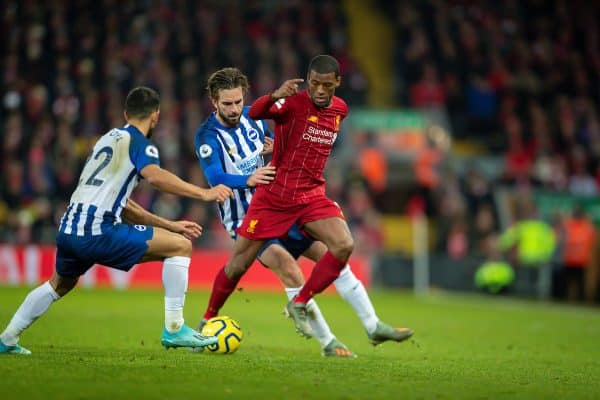 LIVERPOOL, ENGLAND - Saturday, November 30, 2019: Liverpool's Georginio Wijnaldum during the FA Premier League match between Liverpool FC and Brighton & Hove Albion FC at Anfield. (Pic by David Rawcliffe/Propaganda)