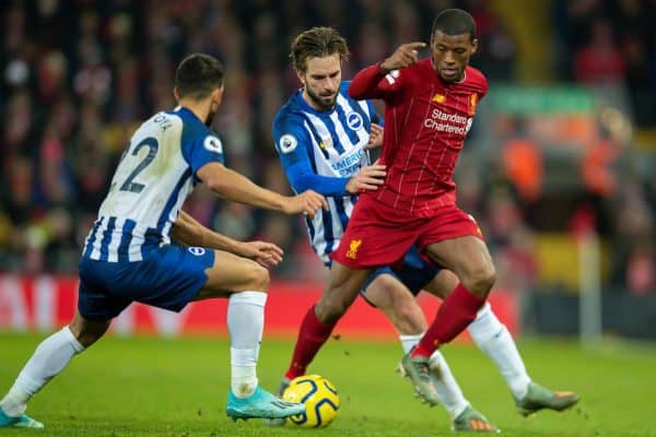 LIVERPOOL, ENGLAND - Saturday, November 30, 2019: Liverpool's Georginio Wijnaldum during the FA Premier League match between Liverpool FC and Brighton & Hove Albion FC at Anfield. (Pic by David Rawcliffe/Propaganda)