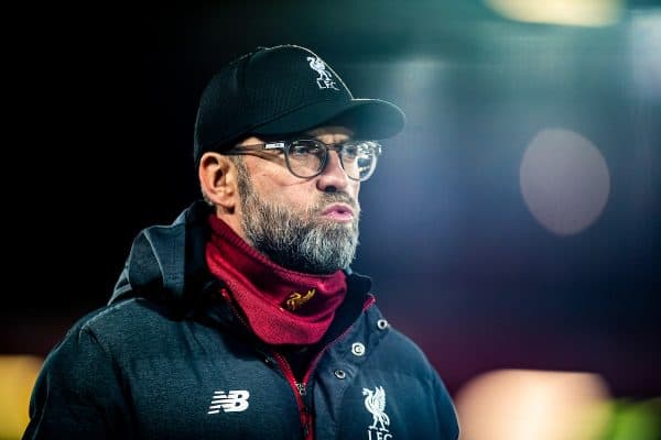 LIVERPOOL, ENGLAND - Wednesday, December 4, 2019: Liverpools manager Jürgen Klopp during the pre-match warm-up before the FA Premier League match between Liverpool FC and Everton FC, the 234th Merseyside Derby, at Anfield. (Pic by David Rawcliffe/Propaganda)