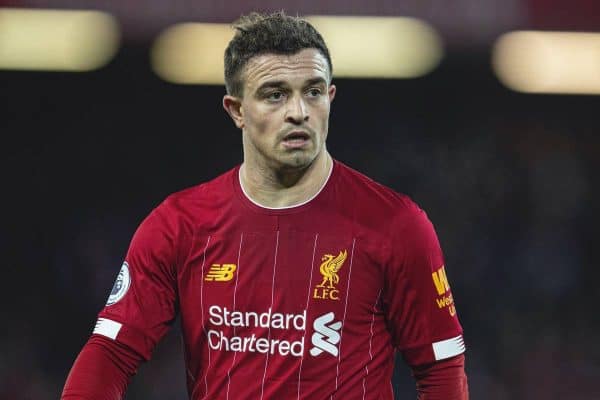 LIVERPOOL, ENGLAND - Wednesday, December 4, 2019: Liverpool's Xherdan Shaqiri during the FA Premier League match between Liverpool FC and Everton FC, the 234th Merseyside Derby, at Anfield. (Pic by David Rawcliffe/Propaganda)