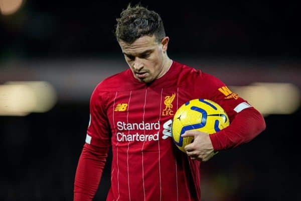 LIVERPOOL, ENGLAND - Wednesday, December 4, 2019: Liverpool's Xherdan Shaqiri during the FA Premier League match between Liverpool FC and Everton FC, the 234th Merseyside Derby, at Anfield. (Pic by David Rawcliffe/Propaganda)