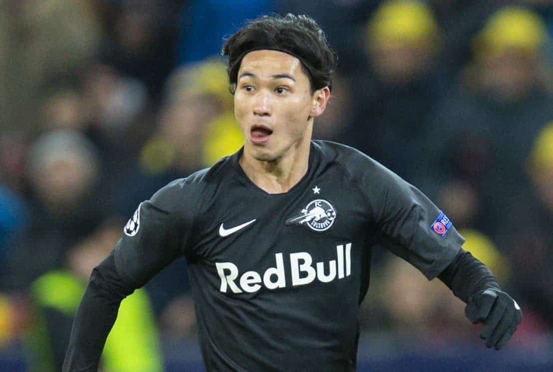 SALZBURG, AUSTRIA - Tuesday, December 10, 2019: FC Salzburg's Takumi Minamino during the final UEFA Champions League Group E match between FC Salzburg and Liverpool FC at the Red Bull Arena. (Pic by David Rawcliffe/Propaganda)