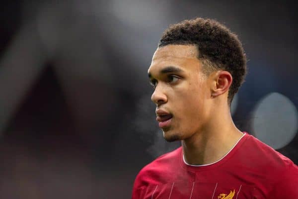 SALZBURG, AUSTRIA - Tuesday, December 10, 2019: Liverpool's Trent Alexander-Arnold during the final UEFA Champions League Group E match between FC Salzburg and Liverpool FC at the Red Bull Arena. (Pic by David Rawcliffe/Propaganda)