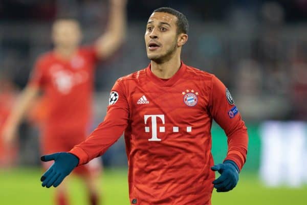 MUNICH, GERMANY - Wednesday, December 11, 2019: Bayern Munich's Thiago Alca?ntara during the final UEFA Champions League Group B match between FC Bayern München and Tottenham Hotspur FC at the Allianz Arena. (Pic by David Rawcliffe/Propaganda)