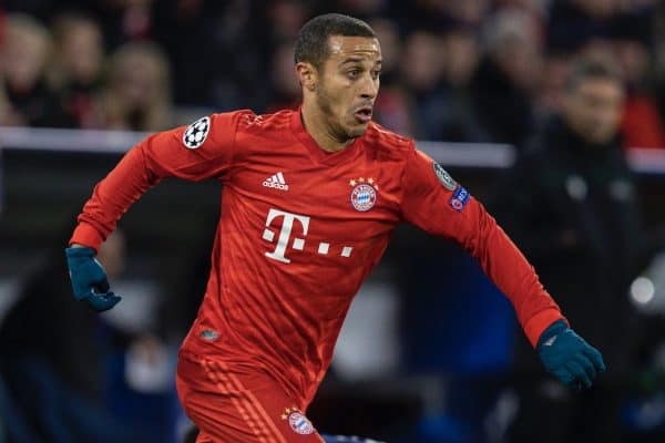 MUNICH, GERMANY - Wednesday, December 11, 2019: Bayern Munich's Thiago Alca?ntara during the final UEFA Champions League Group B match between FC Bayern München and Tottenham Hotspur FC at the Allianz Arena. (Pic by David Rawcliffe/Propaganda)