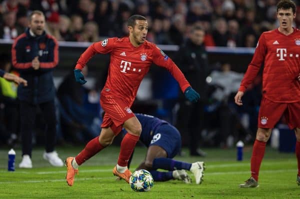 MUNICH, GERMANY - Wednesday, December 11, 2019: Bayern Munich's Thiago Alca?ntara during the final UEFA Champions League Group B match between FC Bayern München and Tottenham Hotspur FC at the Allianz Arena. (Pic by David Rawcliffe/Propaganda)