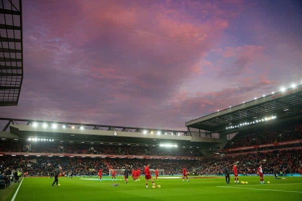 LIVERPOOL, ENGLAND - Sunday, December 29, 2019: Liverpool players warm-up before the FA Premier League match between Liverpool FC and Wolverhampton Wanderers FC at Anfield. (Pic by David Rawcliffe/Propaganda)