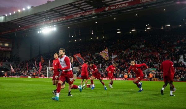 LIVERPOOL, ENGLAND - Sunday, December 29, 2019: Liverpool's Adam Lallana during the pre-match warm-up before the FA Premier League match between Liverpool FC and Wolverhampton Wanderers FC at Anfield. (Pic by David Rawcliffe/Propaganda)