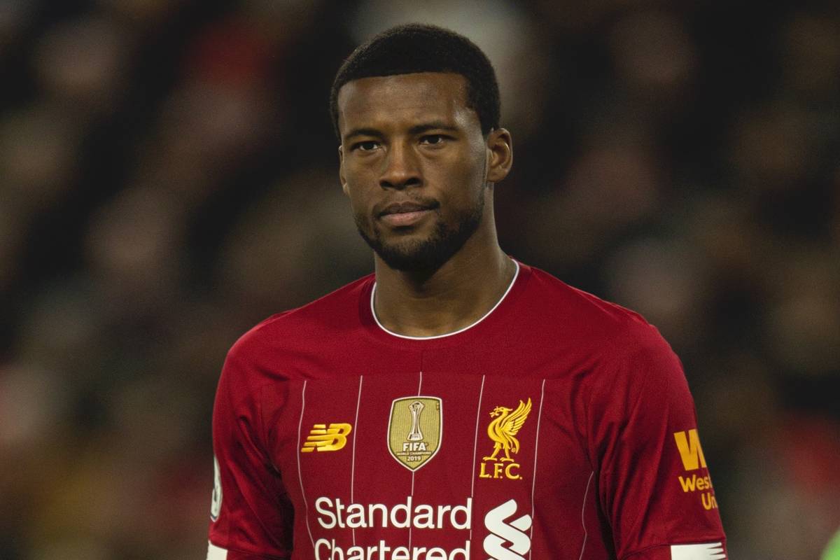 LIVERPOOL, ENGLAND - Sunday, December 29, 2019: The gold FIFA Club World Cup winners' badge on the shirt of Liverpool's Gini Wijnaldum during the FA Premier League match between Liverpool FC and Wolverhampton Wanderers FC at Anfield. (Pic by David Rawcliffe/Propaganda)