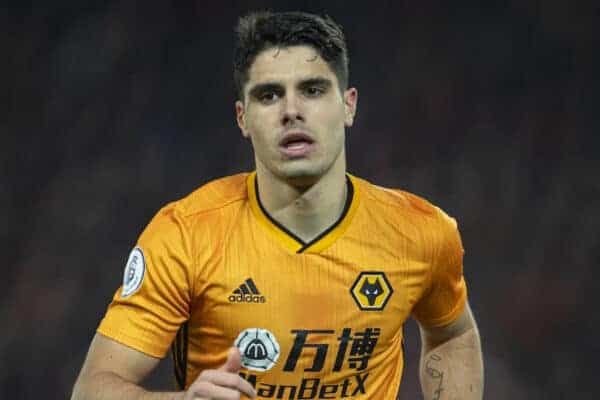 LIVERPOOL, ENGLAND - Sunday, December 29, 2019: Wolverhampton Wanderers' Pedro Neto during the FA Premier League match between Liverpool FC and Wolverhampton Wanderers FC at Anfield. (Pic by David Rawcliffe/Propaganda)