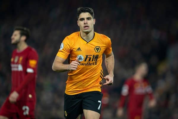 LIVERPOOL, ENGLAND - Sunday, December 29, 2019: Wolverhampton Wanderers' Pedro Neto during the FA Premier League match between Liverpool FC and Wolverhampton Wanderers FC at Anfield. (Pic by David Rawcliffe/Propaganda)