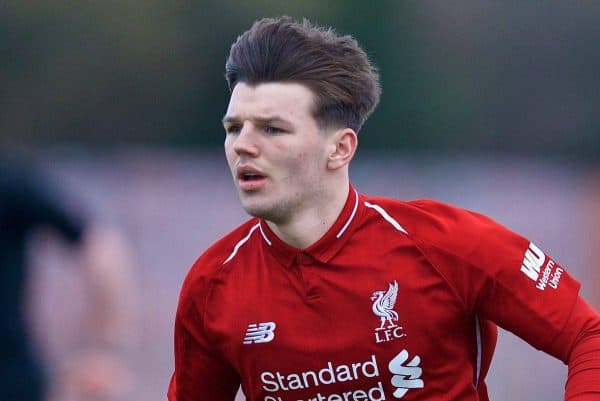 KIRKBY, ENGLAND - Saturday, January 26, 2019: Liverpool's Bobby Duncan during the FA Premier League match between Liverpool FC and Manchester United FC at The Academy. (Pic by David Rawcliffe/Propaganda)