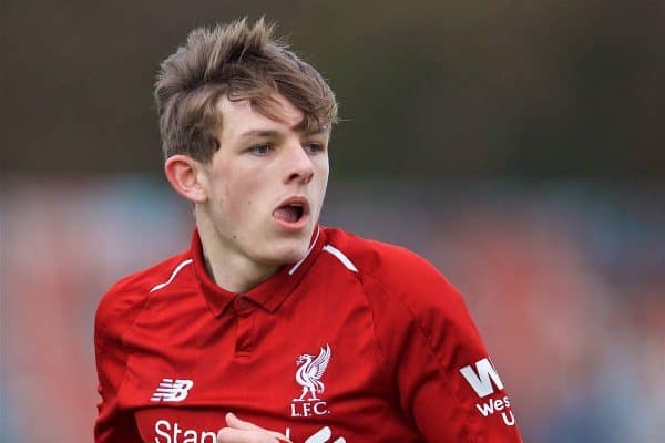 KIRKBY, ENGLAND - Saturday, January 26, 2019: Liverpool's Leighton Clarkson during the FA Premier League match between Liverpool FC and Manchester United FC at The Academy. (Pic by David Rawcliffe/Propaganda)