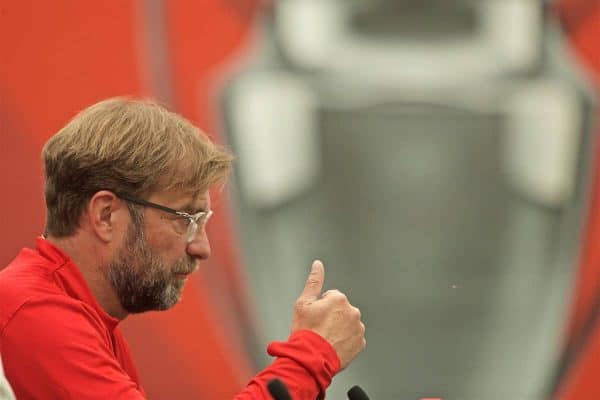 LIVERPOOL, ENGLAND - Tuesday, May 28, 2019: Liverpool's manager Jürgen Klopp during a press conference at Melwood Training Ground ahead of the UEFA Champions League Final match between Tottenham Hotspur FC and Liverpool FC. (Pic by David Rawcliffe/Propaganda)