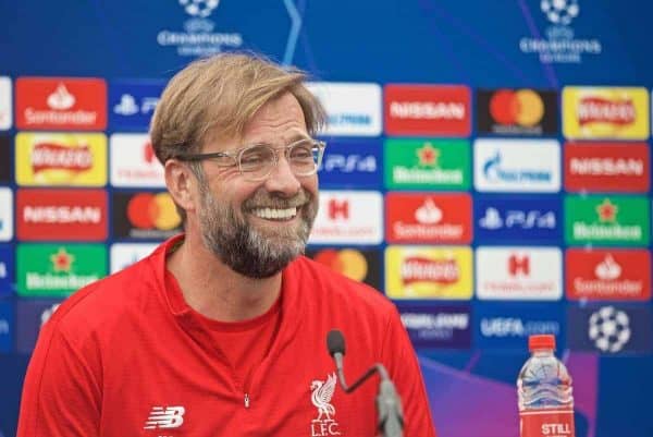 LIVERPOOL, ENGLAND - Tuesday, May 28, 2019: Liverpool's manager Jürgen Klopp during a press conference at Melwood Training Ground ahead of the UEFA Champions League Final match between Tottenham Hotspur FC and Liverpool FC. (Pic by David Rawcliffe/Propaganda)