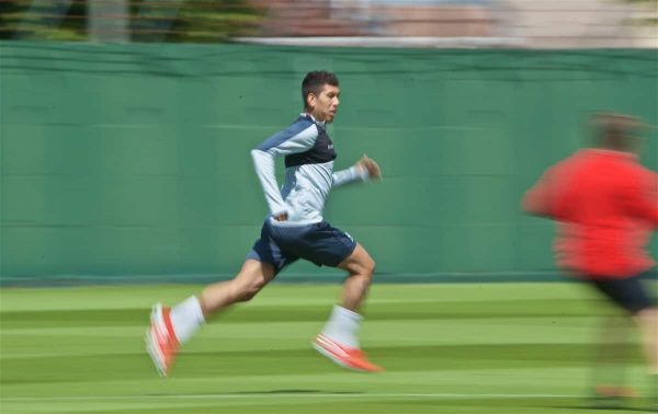 LIVERPOOL, ENGLAND - Tuesday, May 28, 2019: Liverpool's Roberto Firmino during a training session at Melwood Training Ground ahead of the UEFA Champions League Final match between Tottenham Hotspur FC and Liverpool FC. (Pic by David Rawcliffe/Propaganda)