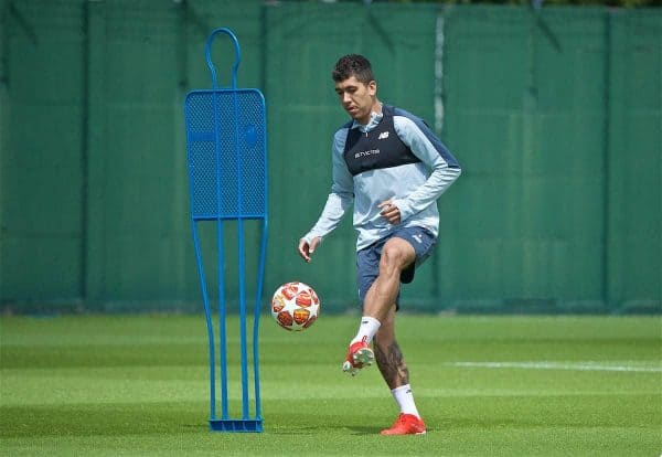 LIVERPOOL, ENGLAND - Tuesday, May 28, 2019: Liverpool's Roberto Firmino during a training session at Melwood Training Ground ahead of the UEFA Champions League Final match between Tottenham Hotspur FC and Liverpool FC. (Pic by David Rawcliffe/Propaganda)