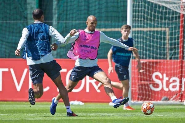 LIVERPOOL, ENGLAND - Tuesday, May 28, 2019: Liverpool's Fabio Henrique Tavares 'Fabinho' during a training session at Melwood Training Ground ahead of the UEFA Champions League Final match between Tottenham Hotspur FC and Liverpool FC. (Pic by David Rawcliffe/Propaganda)