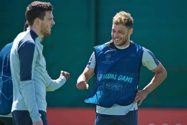 LIVERPOOL, ENGLAND - Tuesday, May 28, 2019: Liverpool's Alex Oxlade-Chamberlain during a training session at Melwood Training Ground ahead of the UEFA Champions League Final match between Tottenham Hotspur FC and Liverpool FC. (Pic by David Rawcliffe/Propaganda)