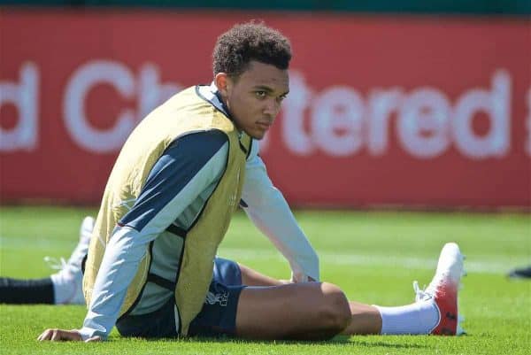 LIVERPOOL, ENGLAND - Tuesday, May 28, 2019: Liverpool's Trent Alexander-Arnold during a training session at Melwood Training Ground ahead of the UEFA Champions League Final match between Tottenham Hotspur FC and Liverpool FC. (Pic by David Rawcliffe/Propaganda)