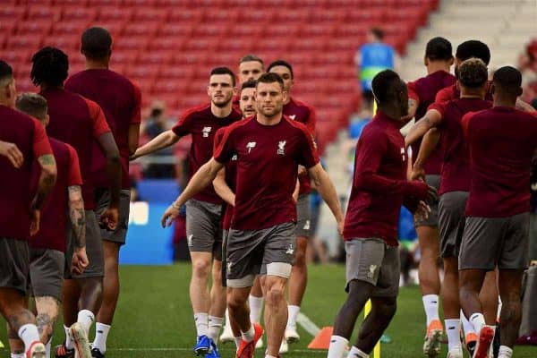 MADRID, SPAIN - Friday, May 31, 2019: Liverpool's James Milner during a training session ahead of the UEFA Champions League Final match between Tottenham Hotspur FC and Liverpool FC at the Estadio Metropolitano. (Pic by Handout/UEFA)