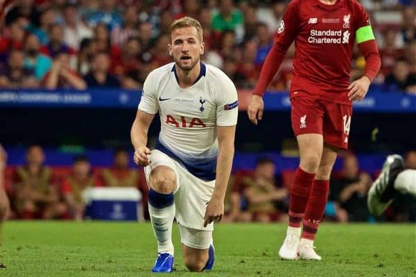 MADRID, SPAIN - SATURDAY, JUNE 1, 2019: Tottenham Hotspur's Harry Kane looks dejected during the UEFA Champions League Final match between Tottenham Hotspur FC and Liverpool FC at the Estadio Metropolitano. (Pic by David Rawcliffe/Propaganda)