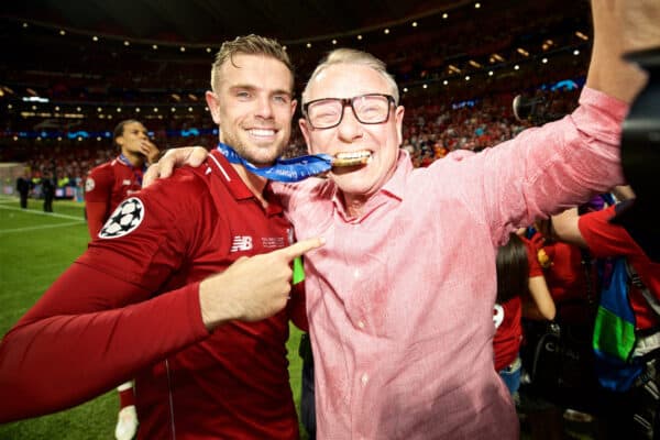 MADRID, SPAIN - SATURDAY, JUNE 1, 2019: Liverpool's captain Jordan Henderson with family after the UEFA Champions League Final match between Tottenham Hotspur FC and Liverpool FC at the Estadio Metropolitano. Liverpool won 2-0 to win their sixth European Cup. (Pic by David Rawcliffe/Propaganda)
