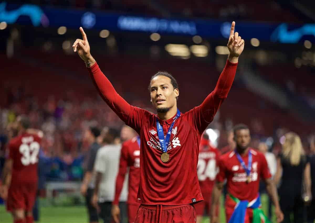 MADRID, SPAIN - SATURDAY, JUNE 1, 2019: Liverpool's Virgil van Dijk after the UEFA Champions League Final match between Tottenham Hotspur FC and Liverpool FC at the Estadio Metropolitano. Liverpool won 2-0 to win their sixth European Cup. (Pic by David Rawcliffe/Propaganda)