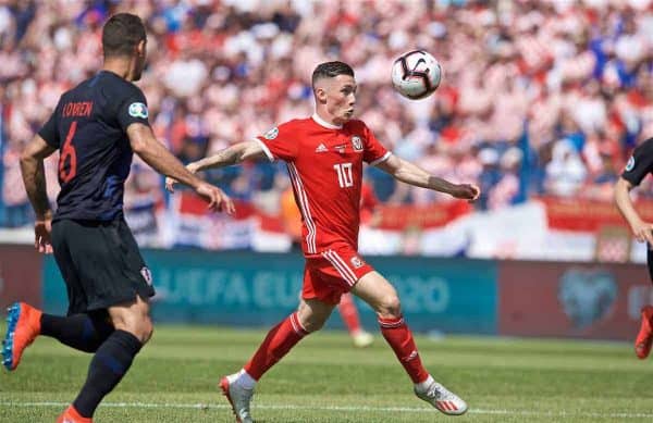 OSIJEK, CROATIA - Saturday, June 8, 2019: Wales' Harry Wilson shoots during the UEFA Euro 2020 Qualifying Group E match between Croatia and Wales at Stadion Gradski Vrt. (Pic by David Rawcliffe/Propaganda)