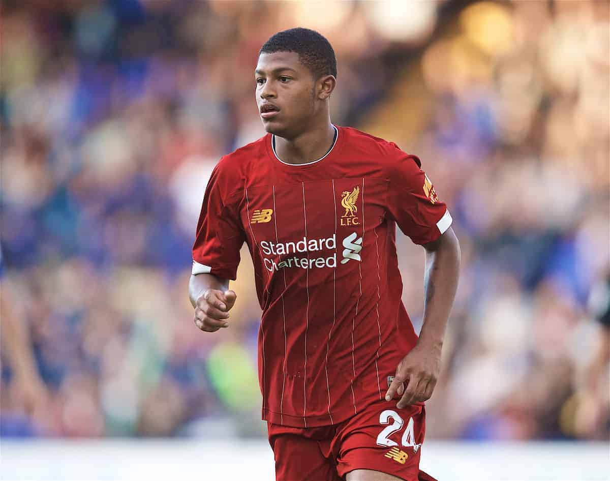 BIRKENHEAD, ENGLAND - Thursday, July 11, 2019: Liverpool's Rhian Brewster during a pre-season friendly match between Tranmere Rovers FC and Liverpool FC at Prenton Park. (Pic by David Rawcliffe/Propaganda)