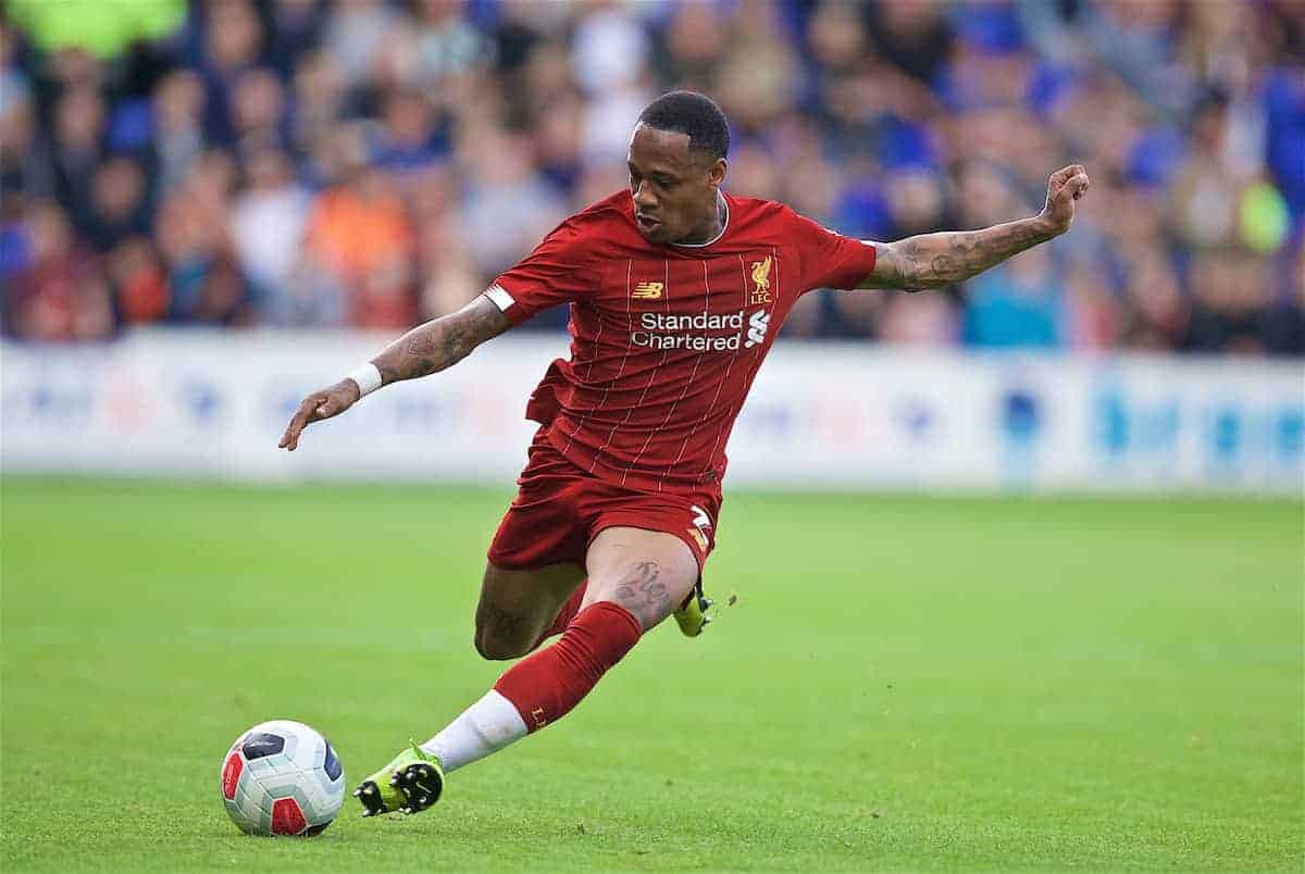 BIRKENHEAD, ENGLAND - Thursday, July 11, 2019: Liverpool's Nathaniel Clyne during a pre-season friendly match between Tranmere Rovers FC and Liverpool FC at Prenton Park. (Pic by David Rawcliffe/Propaganda)