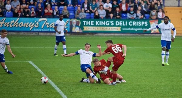 BIRKENHEAD, ENGLAND - Thursday, July 11, 2019: Liverpool's Bobby Duncan scores the sixth goal during a pre-season friendly match between Tranmere Rovers FC and Liverpool FC at Prenton Park. (Pic by David Rawcliffe/Propaganda)